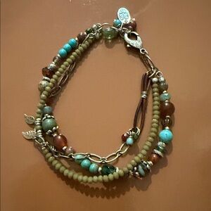 Anne Vaughan Lakeside Multi-Strand Turquoise & Brown Beaded Adjustable Bracelet
